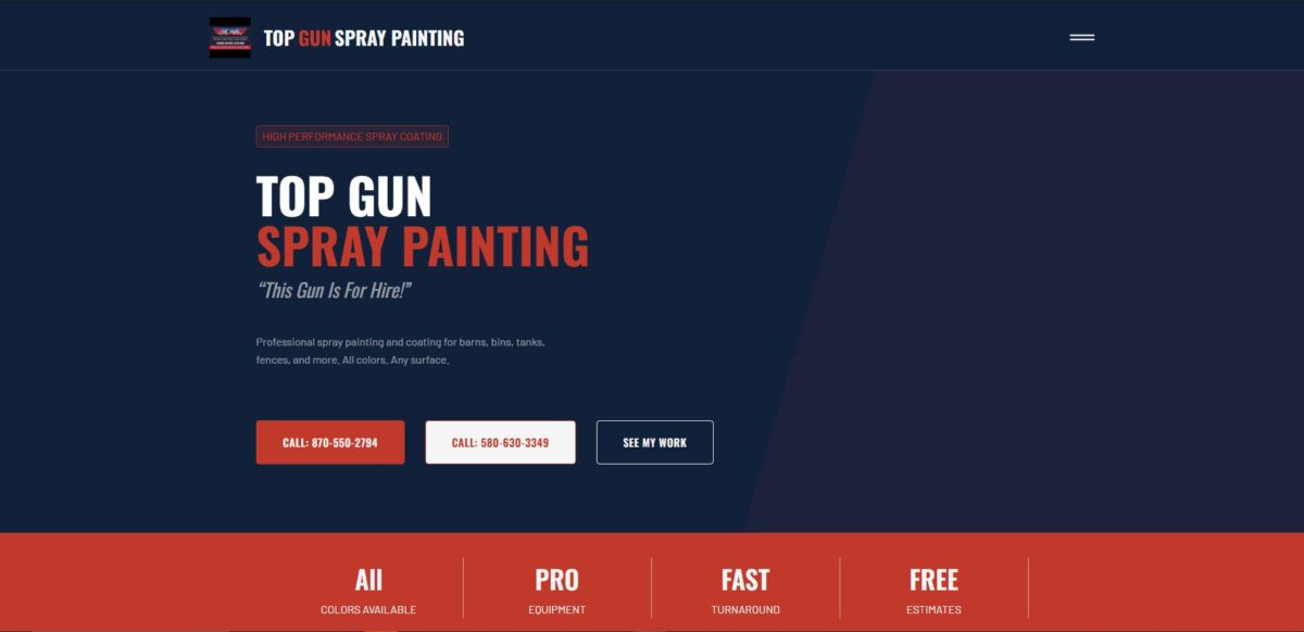 top gun spraypainting website hero by red moon web design